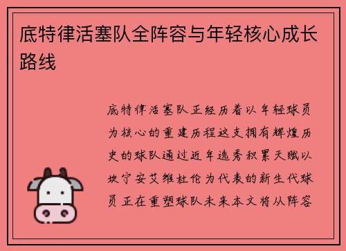底特律活塞队全阵容与年轻核心成长路线